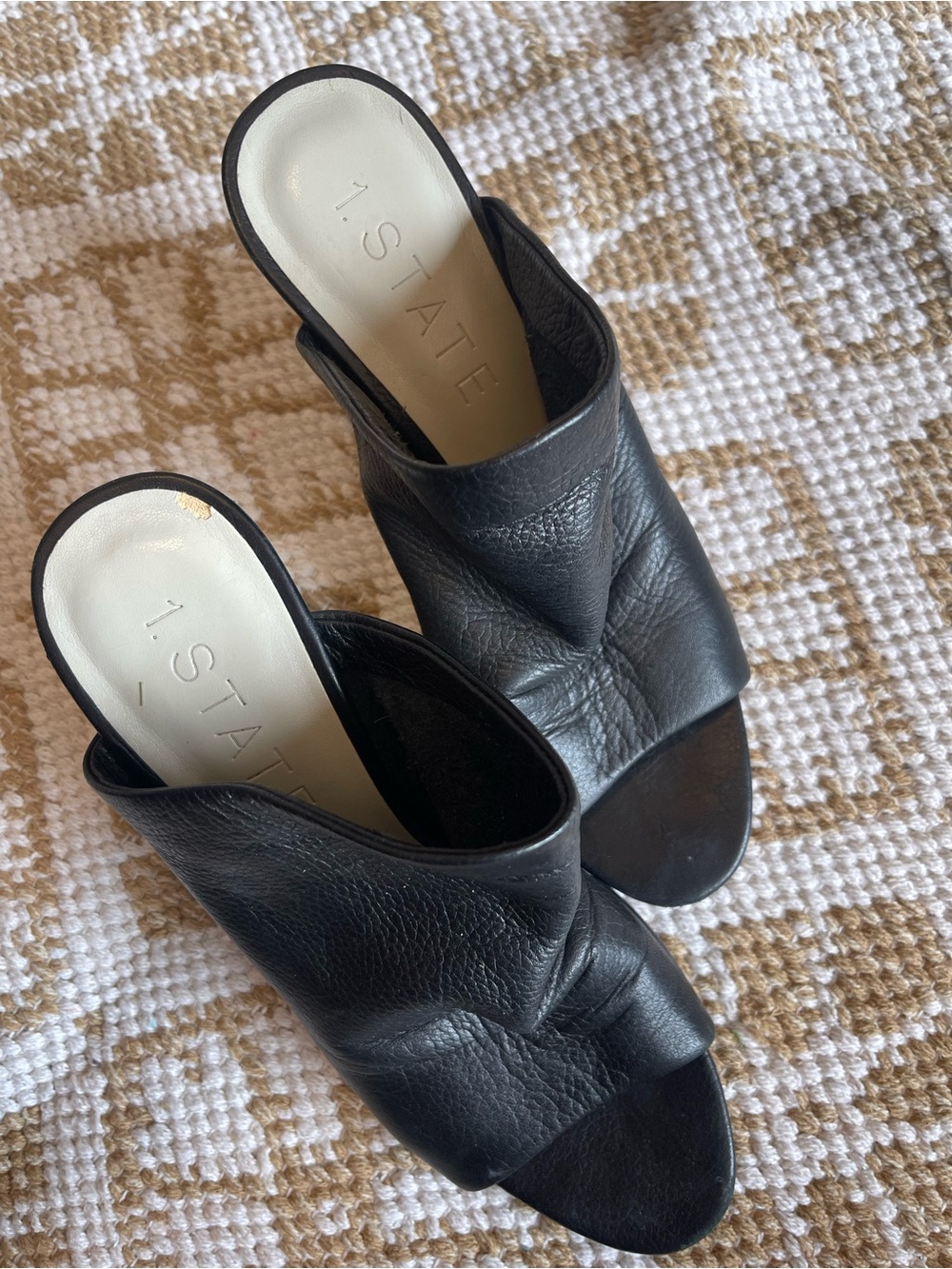 1. State Black Leather Open-Toe Slide Heels